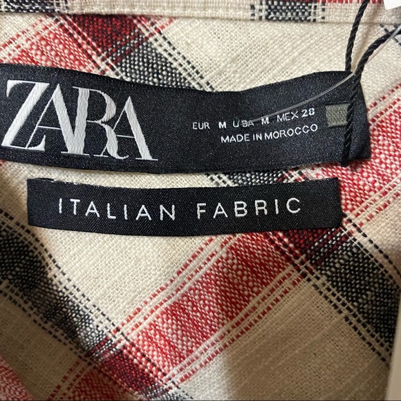 NEW Zara Cream Red Black Plaid Overshirt Shacket Jacket NWT - Picture 9 of 14